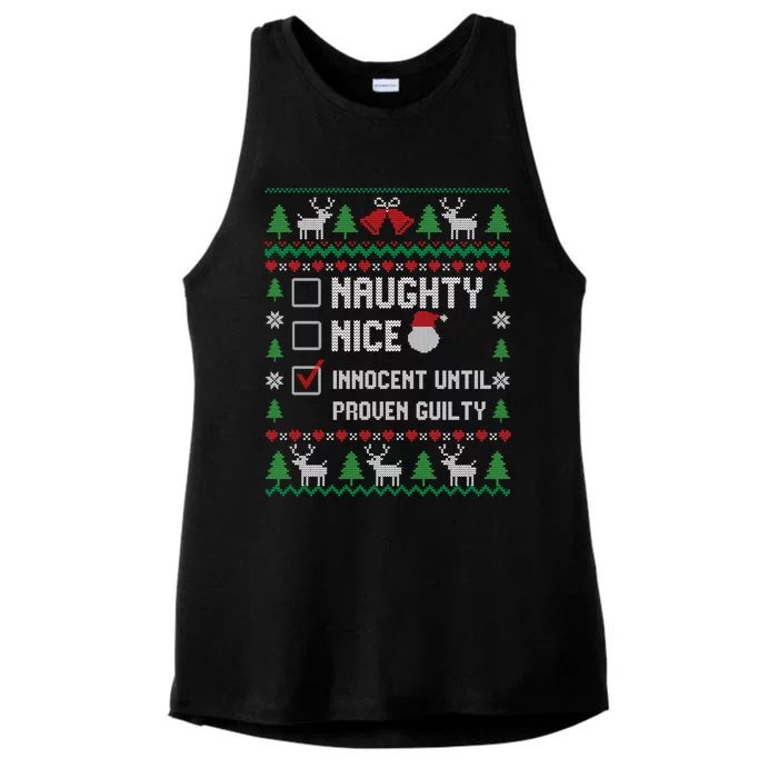 Funny Xmas List Nice Naughty Innocent Until Proven Guilty Gift Ladies Tri-Blend Wicking Tank