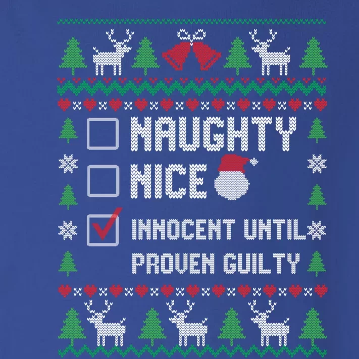 Funny Xmas List Nice Naughty Innocent Until Proven Guilty Gift Toddler Long Sleeve Shirt