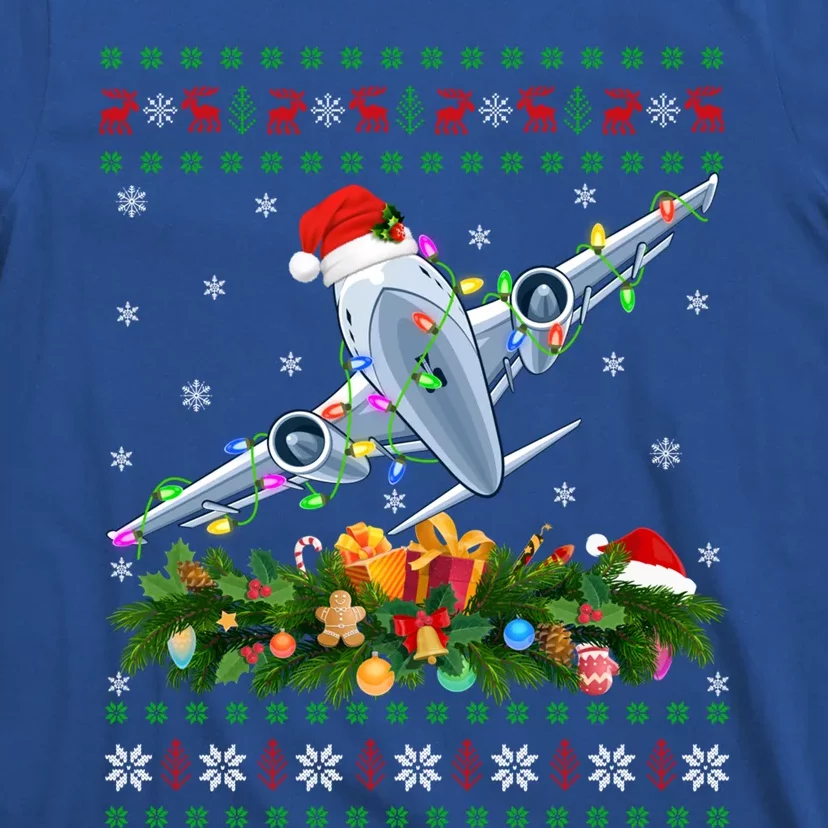 Funny Xmas Lighting Tree Santa Ugly Airplane Christmas Gift T-Shirt