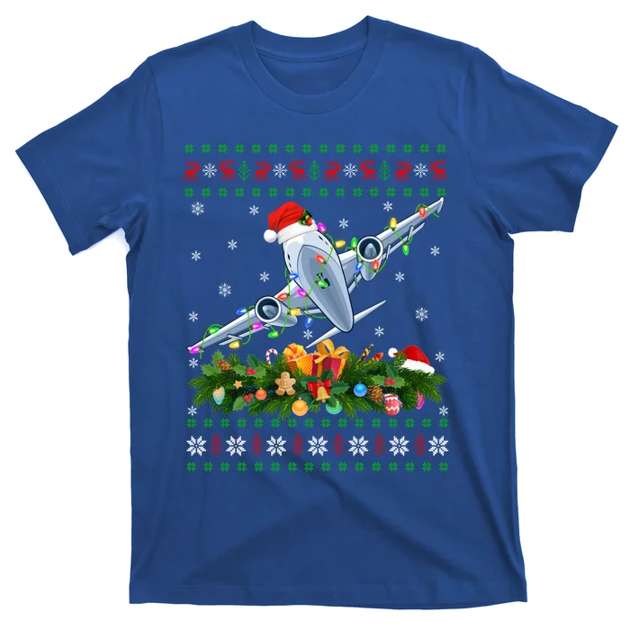 Funny Xmas Lighting Tree Santa Ugly Airplane Christmas Gift T-Shirt