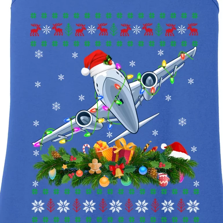 Funny Xmas Lighting Tree Santa Ugly Airplane Christmas Gift Ladies Essential Tank