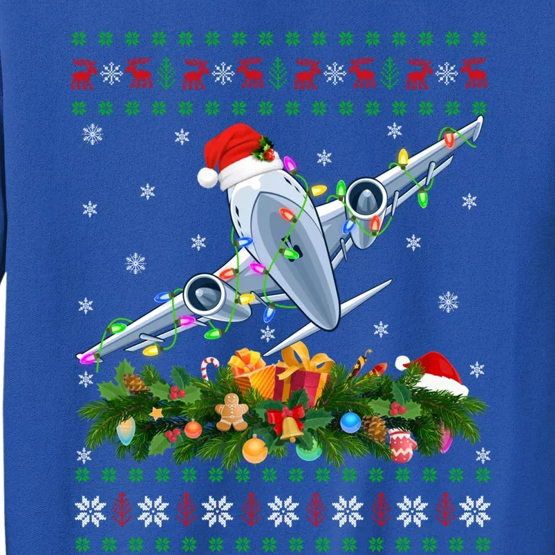 Funny Xmas Lighting Tree Santa Ugly Airplane Christmas Gift Tall Sweatshirt