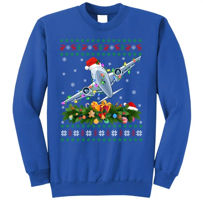 Funny Xmas Lighting Tree Santa Ugly Airplane Christmas Gift Tall Sweatshirt