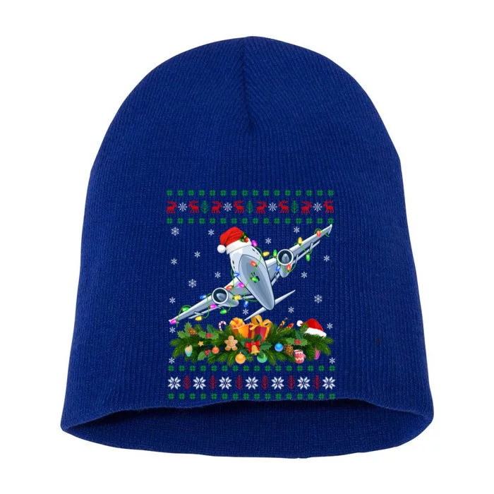 Funny Xmas Lighting Tree Santa Ugly Airplane Christmas Gift Short Acrylic Beanie