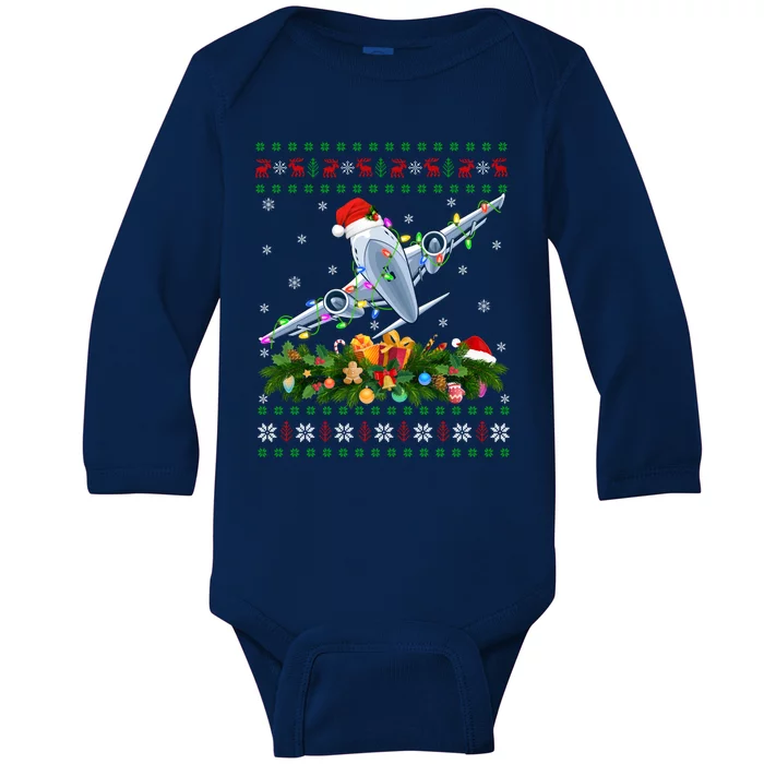 Funny Xmas Lighting Tree Santa Ugly Airplane Christmas Gift Baby Long Sleeve Bodysuit