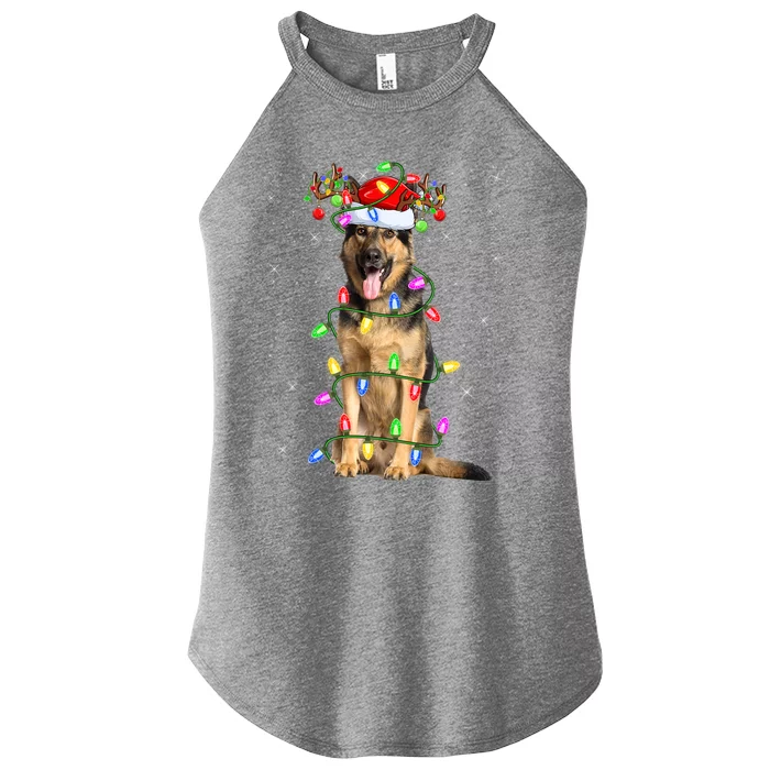 Funny Xmas Lighting Santa Ger Shepherd Dog Christmas Gift Women’s Perfect Tri Rocker Tank