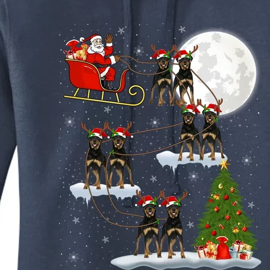 Funny Xmas Lighting Tree Santa Riding Rottweiler Christmas Cool Gift Women's Pullover Hoodie