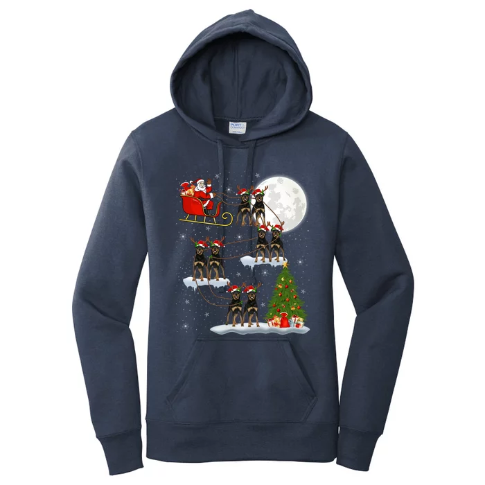 Funny Xmas Lighting Tree Santa Riding Rottweiler Christmas Cool Gift Women's Pullover Hoodie