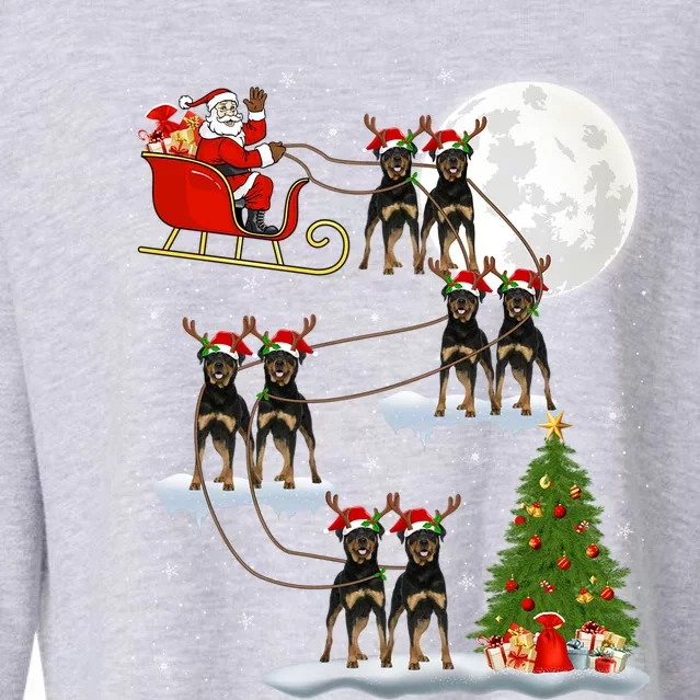 Funny Xmas Lighting Tree Santa Riding Rottweiler Christmas Cool Gift Cropped Pullover Crew