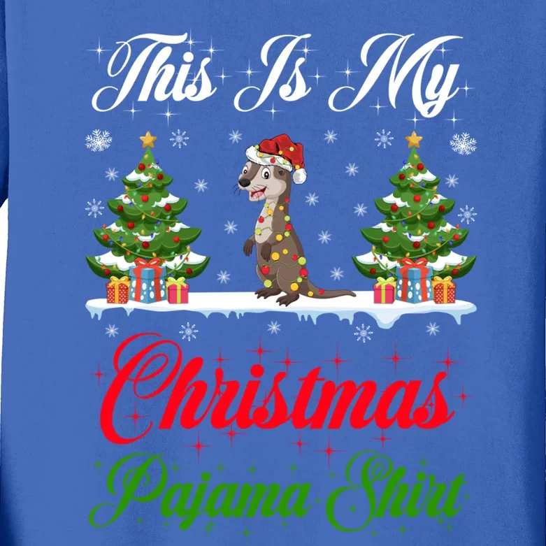 Funny Xmas Lighting This Is My Otter Christmas Pajama Gift Kids Long Sleeve Shirt