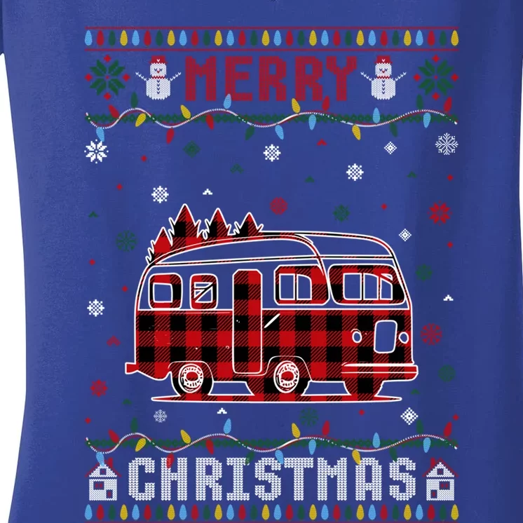 Funny Xmas Lighting Camper Ugly Christmas Sweater Gift Women's V-Neck T-Shirt