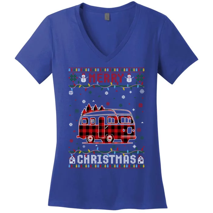 Funny Xmas Lighting Camper Ugly Christmas Sweater Gift Women's V-Neck T-Shirt