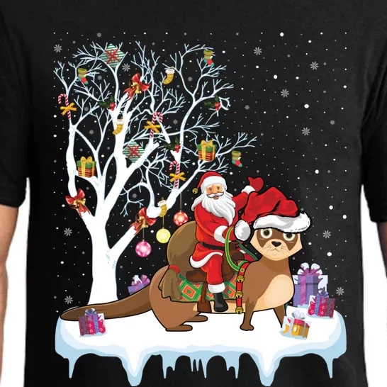 Funny Xmas Lighting Tree Santa Riding Otter Christmas Cool Gift Pajama Set