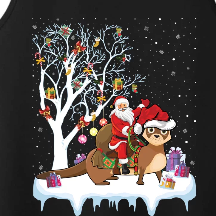 Funny Xmas Lighting Tree Santa Riding Otter Christmas Cool Gift Performance Tank