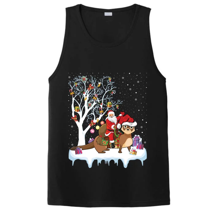 Funny Xmas Lighting Tree Santa Riding Otter Christmas Cool Gift Performance Tank