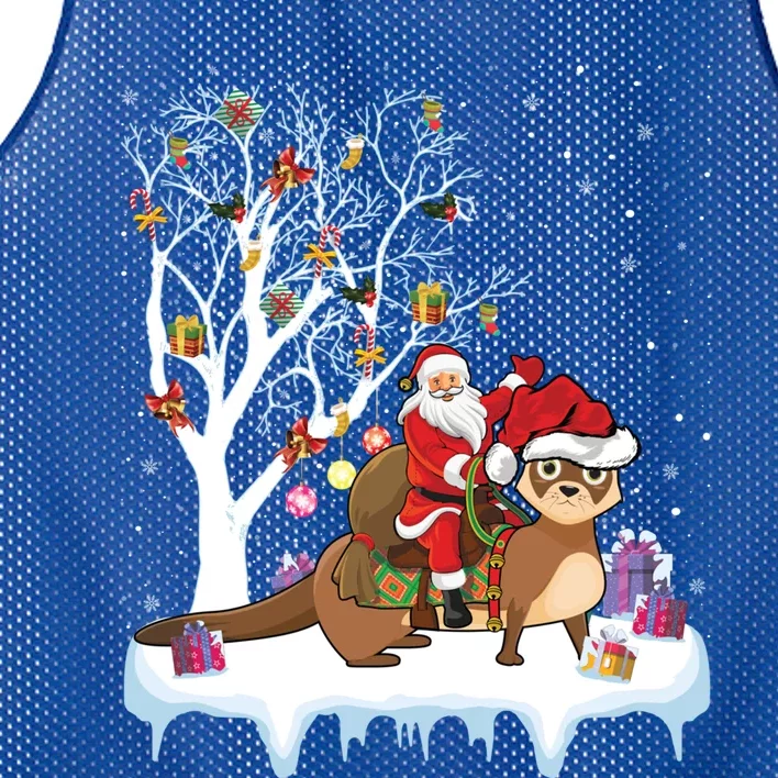 Funny Xmas Lighting Tree Santa Riding Otter Christmas Cool Gift Mesh Reversible Basketball Jersey Tank