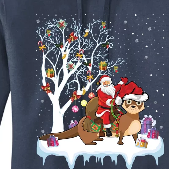 Funny Xmas Lighting Tree Santa Riding Otter Christmas Cool Gift Women's Pullover Hoodie