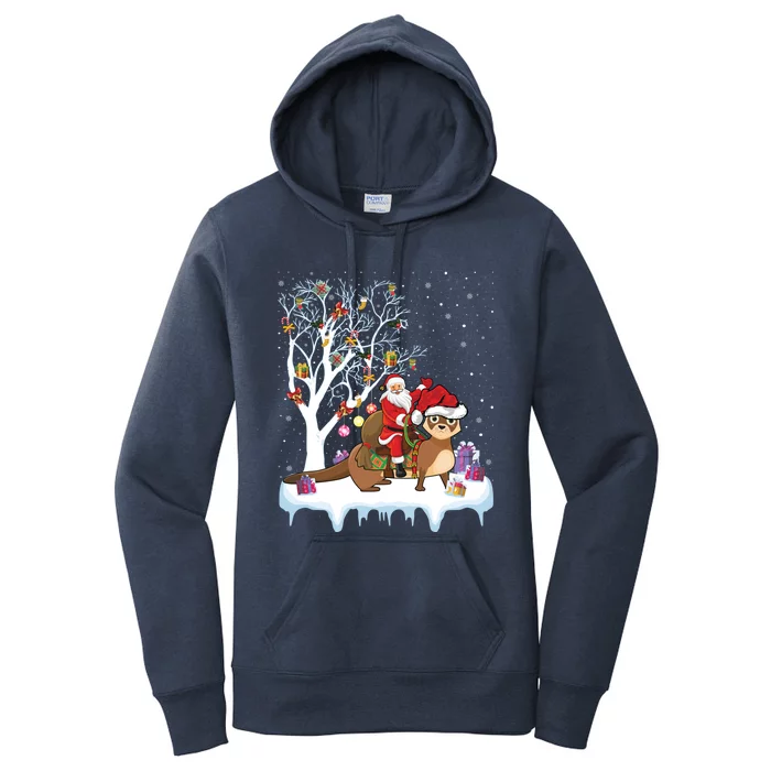 Funny Xmas Lighting Tree Santa Riding Otter Christmas Cool Gift Women's Pullover Hoodie