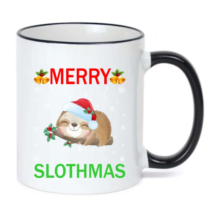 Funny Xmas Lighting Merry Slothmas Santa Hat Sloth Christmas Gift Black Color Changing Mug