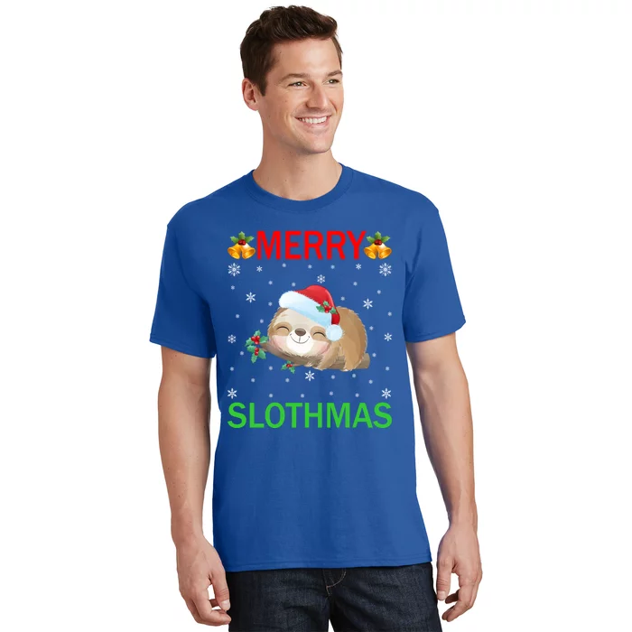 Funny Xmas Lighting Merry Slothmas Santa Hat Sloth Christmas Gift T-Shirt