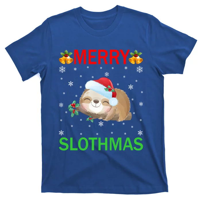 Funny Xmas Lighting Merry Slothmas Santa Hat Sloth Christmas Gift T-Shirt