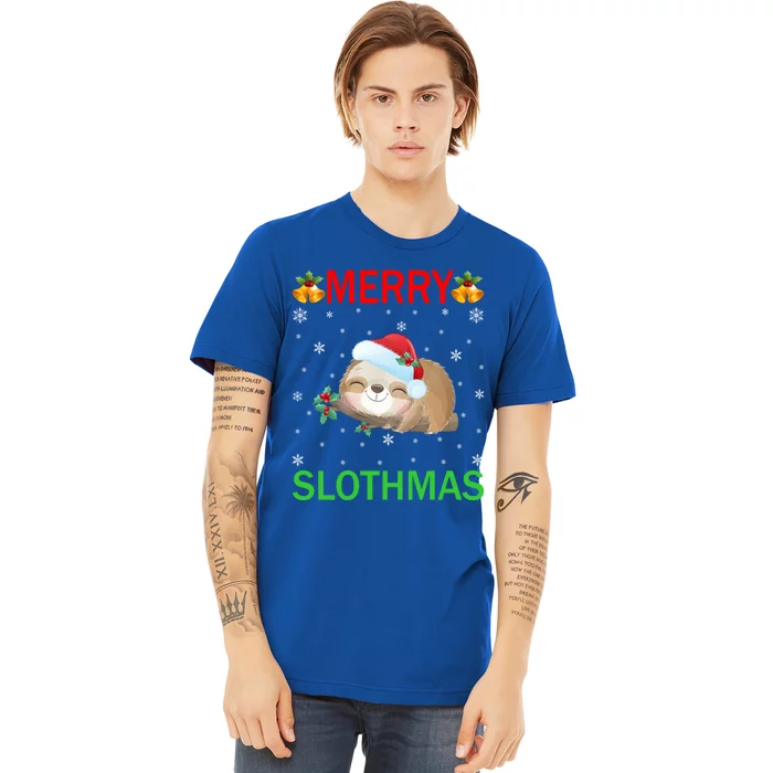 Funny Xmas Lighting Merry Slothmas Santa Hat Sloth Christmas Gift Premium T-Shirt