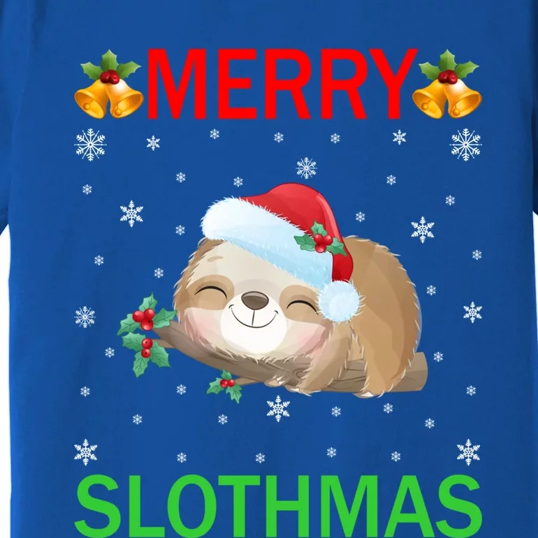 Funny Xmas Lighting Merry Slothmas Santa Hat Sloth Christmas Gift Premium T-Shirt