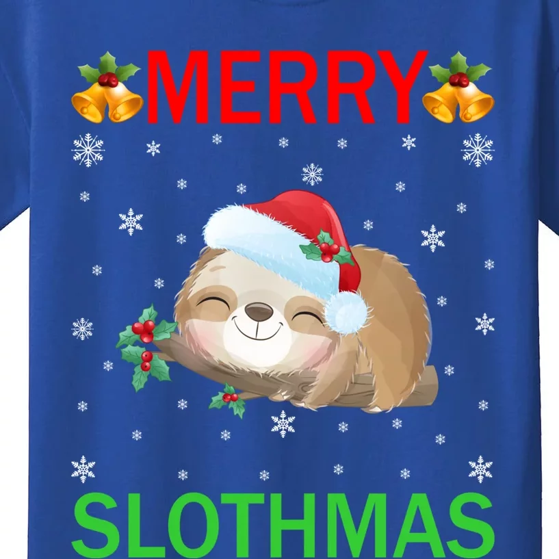 Funny Xmas Lighting Merry Slothmas Santa Hat Sloth Christmas Gift Kids T-Shirt