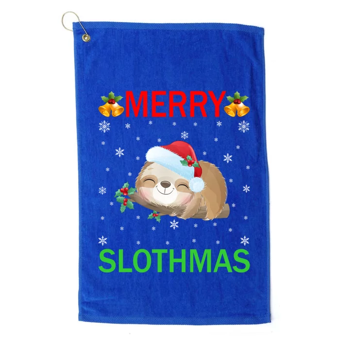 Funny Xmas Lighting Merry Slothmas Santa Hat Sloth Christmas Gift Platinum Collection Golf Towel