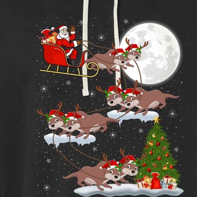 Funny Xmas Lighting Tree Santa Riding Sea Otter Christmas Cute Gift Garment-Dyed Fleece Hoodie