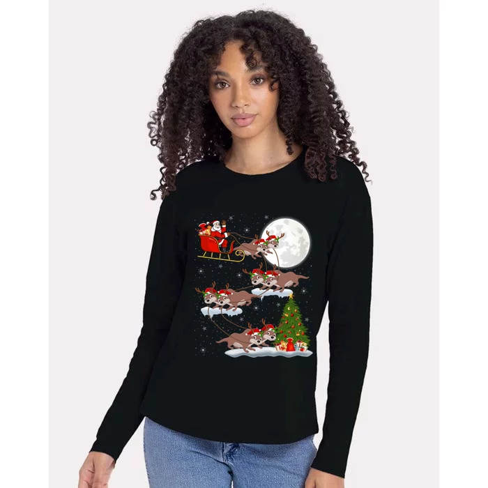 Funny Xmas Lighting Tree Santa Riding Sea Otter Christmas Cute Gift Womens Cotton Relaxed Long Sleeve T-Shirt