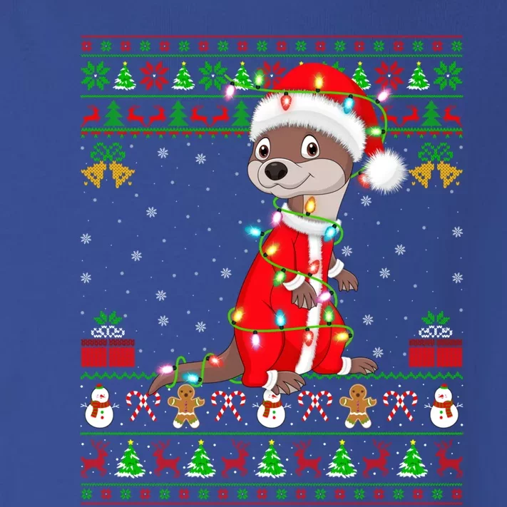 Funny Xmas Lights Ugly Sweater Style Santa Otter Christmas Cool Gift Toddler Long Sleeve Shirt