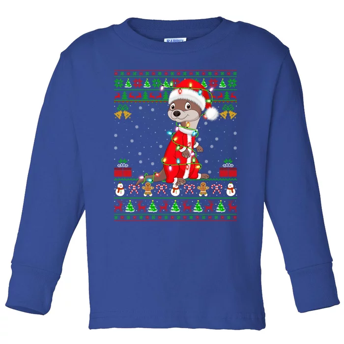 Funny Xmas Lights Ugly Sweater Style Santa Otter Christmas Cool Gift Toddler Long Sleeve Shirt