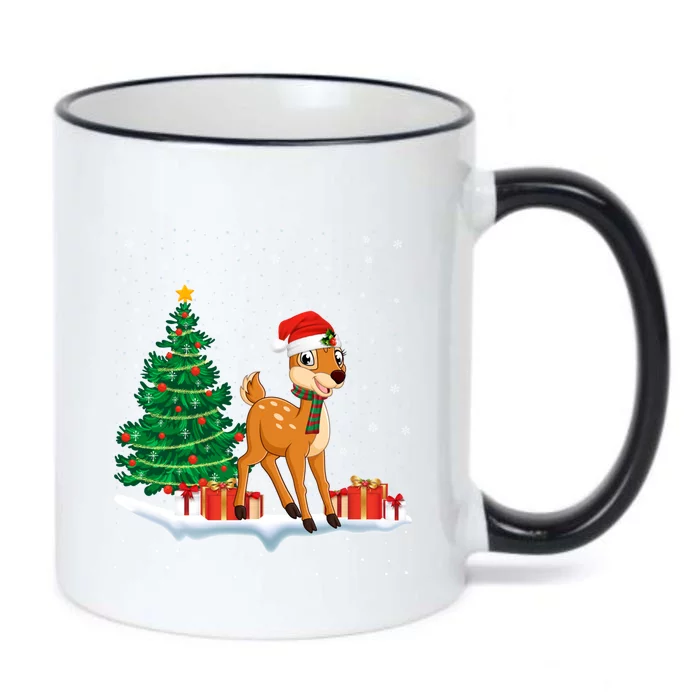 Funny Xmas Lighting Tree Santa Hat Cute Deer Christmas Funny Gift Black Color Changing Mug