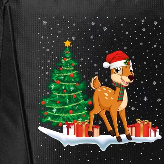 Funny Xmas Lighting Tree Santa Hat Cute Deer Christmas Funny Gift City Backpack