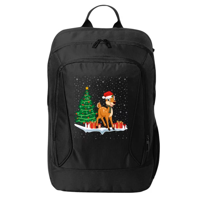 Funny Xmas Lighting Tree Santa Hat Cute Deer Christmas Funny Gift City Backpack