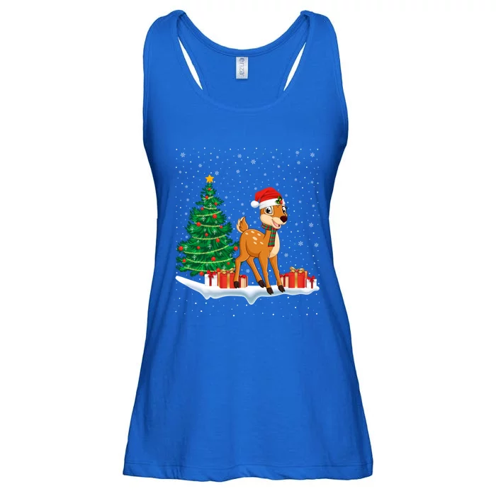 Funny Xmas Lighting Tree Santa Hat Cute Deer Christmas Funny Gift Ladies Essential Flowy Tank