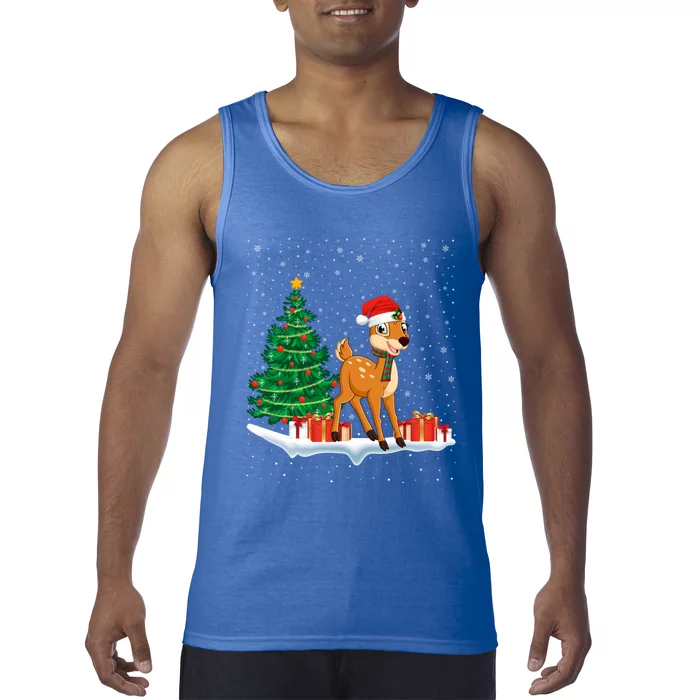 Funny Xmas Lighting Tree Santa Hat Cute Deer Christmas Funny Gift Tank Top