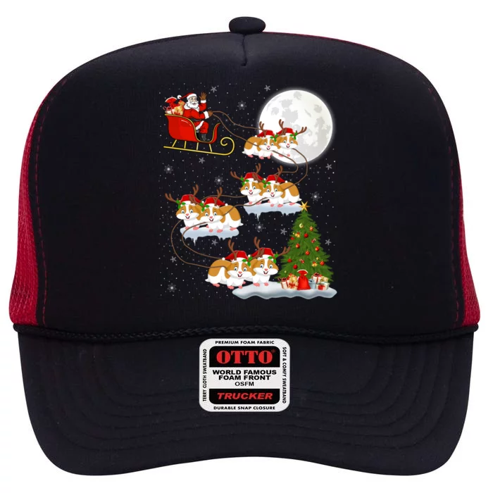 Funny Xmas Lighting Tree Santa Riding Hamster Christmas Gift High Crown Mesh Trucker Hat