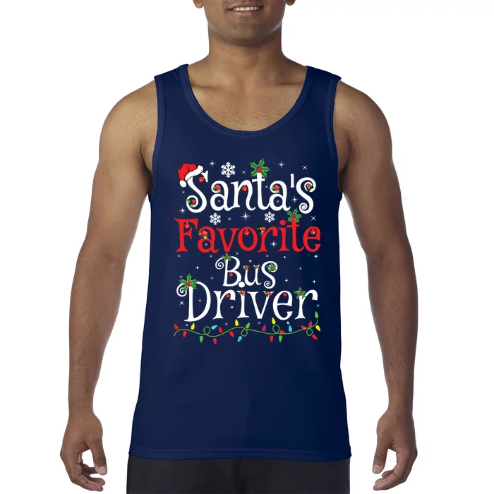 Funny Xmas Lighting Santas Favorite Bus Driver Christmas Tank Top