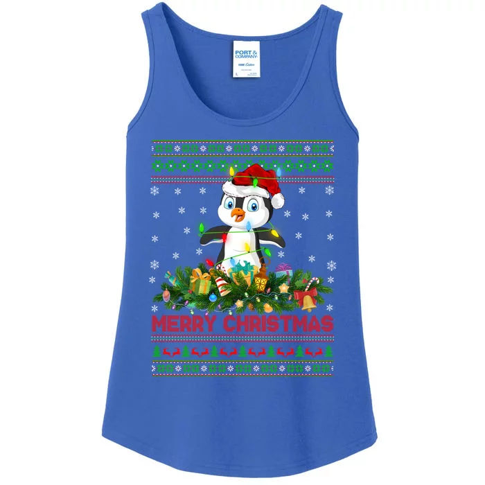 Funny Xmas Lighting Tree Santa Ugly Penguin Christmas Gift Ladies Essential Tank