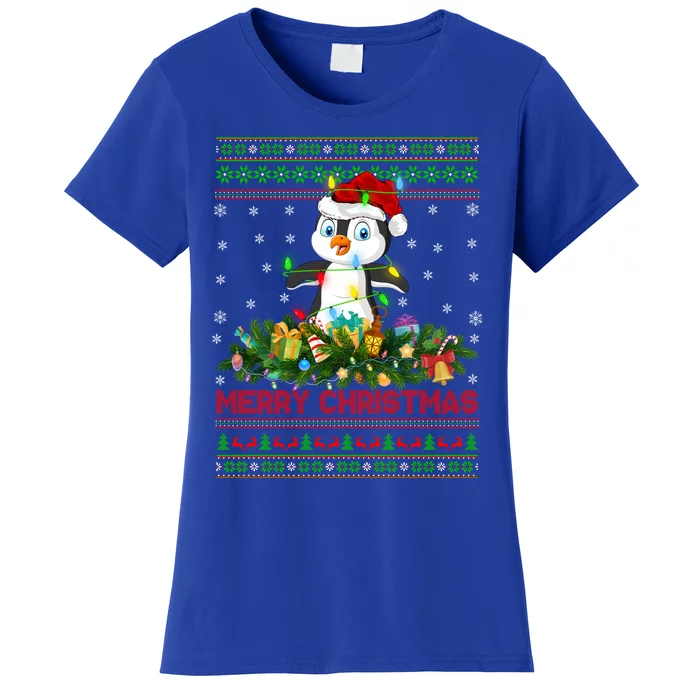 Funny Xmas Lighting Tree Santa Ugly Penguin Christmas Gift Women's T-Shirt