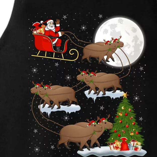 Funny Xmas Lighting Tree Santa Riding Capybara Christmas Gift Ladies Tri-Blend Wicking Tank