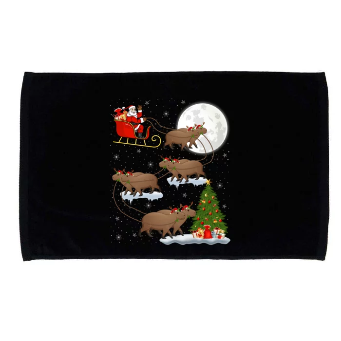 Funny Xmas Lighting Tree Santa Riding Capybara Christmas Gift Microfiber Hand Towel