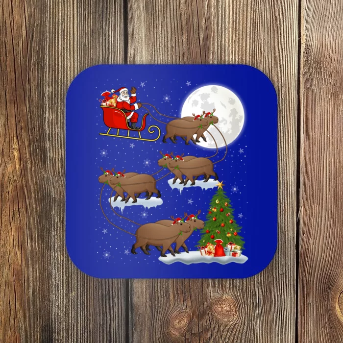 Funny Xmas Lighting Tree Santa Riding Capybara Christmas Gift Coaster