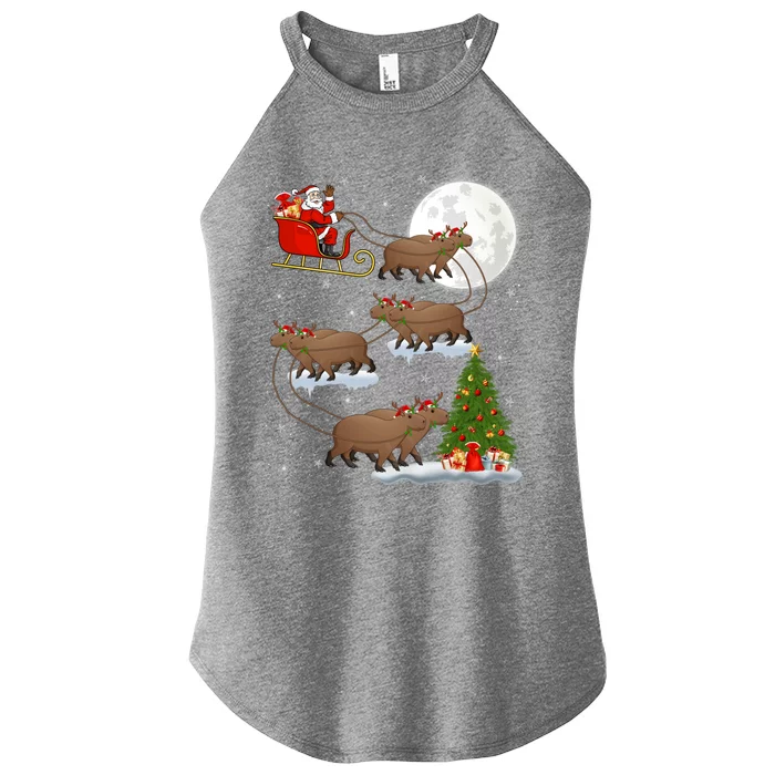 Funny Xmas Lighting Tree Santa Riding Capybara Christmas Gift Women’s Perfect Tri Rocker Tank