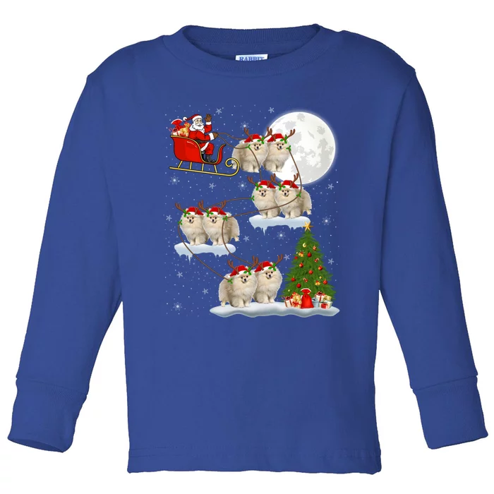 Funny Xmas Lighting Tree Santa Riding Pomeranian Christmas Gift Toddler Long Sleeve Shirt