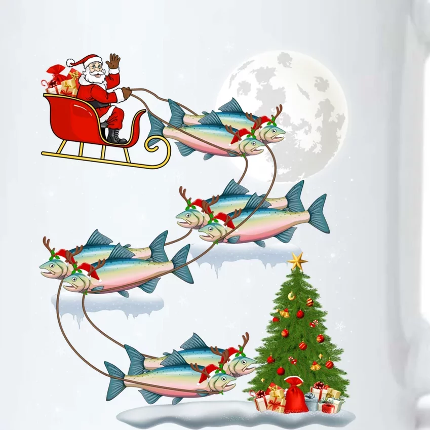 Funny Xmas Lighting Tree Santa Riding Salmon Fish Christmas Cool Gift Black Color Changing Mug