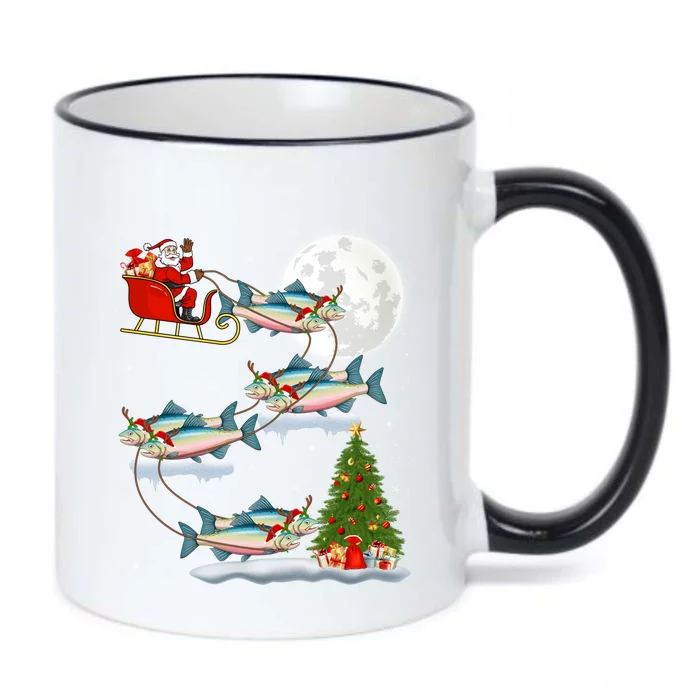 Funny Xmas Lighting Tree Santa Riding Salmon Fish Christmas Cool Gift Black Color Changing Mug