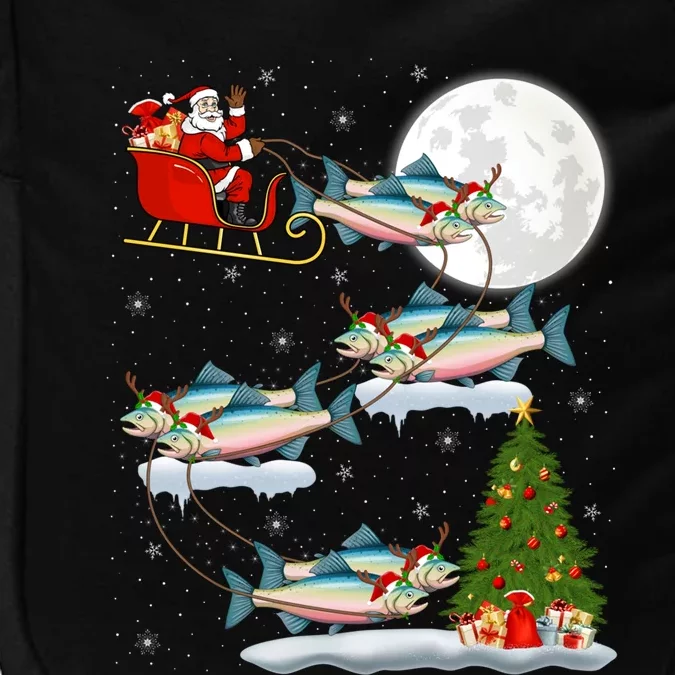 Funny Xmas Lighting Tree Santa Riding Salmon Fish Christmas Cool Gift Impact Tech Backpack